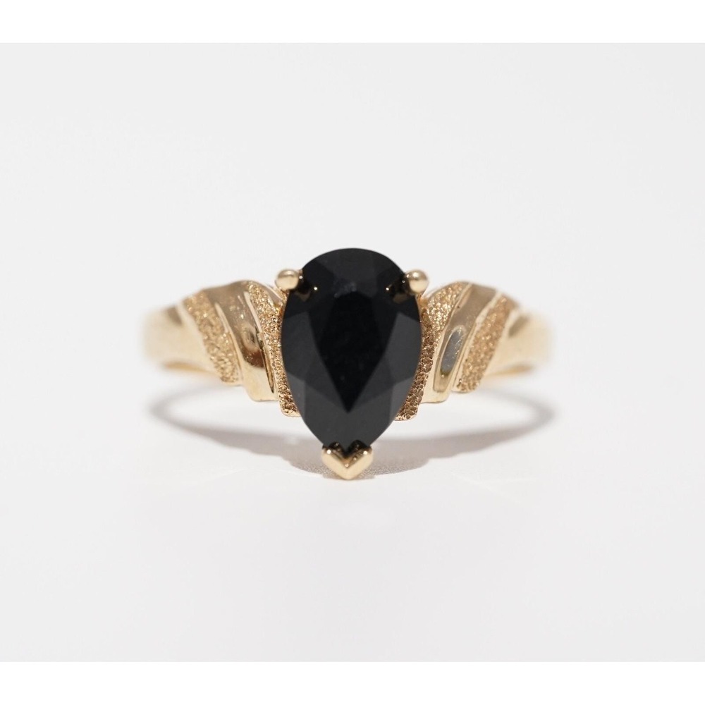 Vintage 14k Solid Yellow Gold Natural‎ Dark Blue Sapphire Gold Ring - Size 5.75